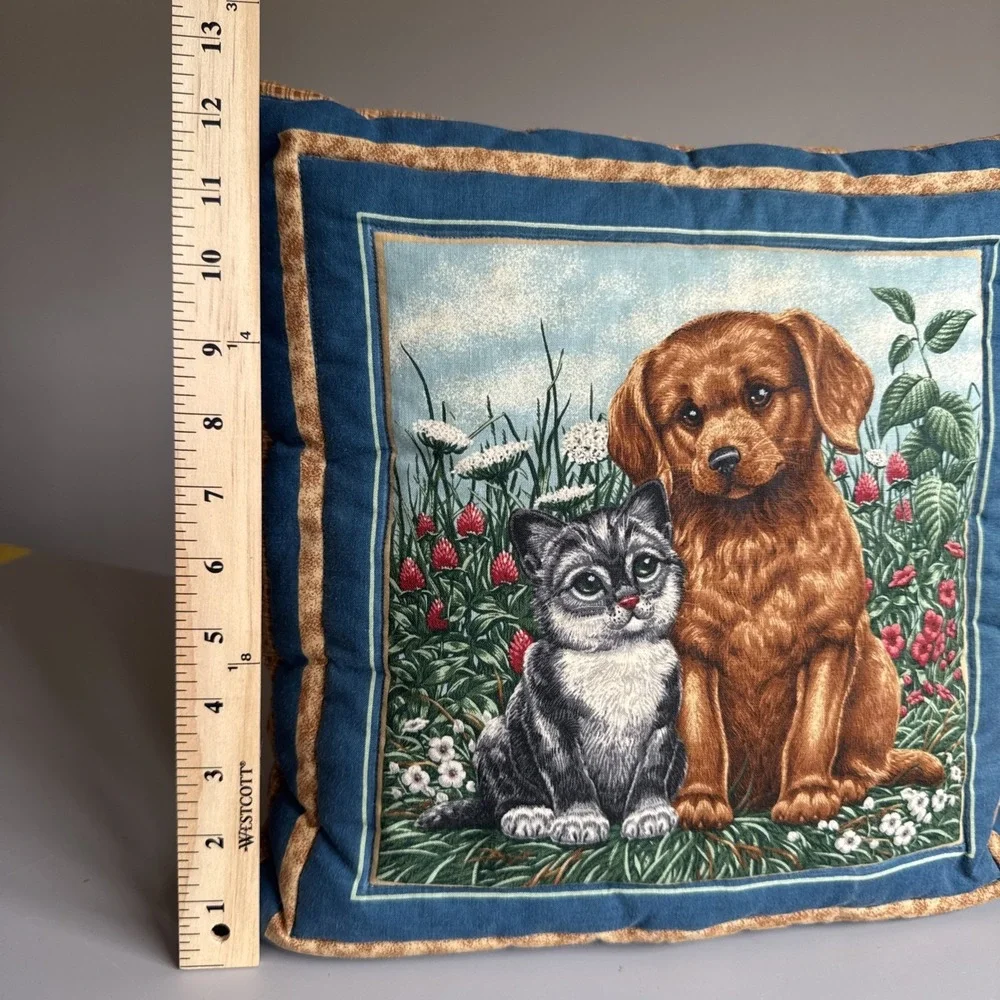 Vintage Handmade Kitten And Puppy Design 14x14